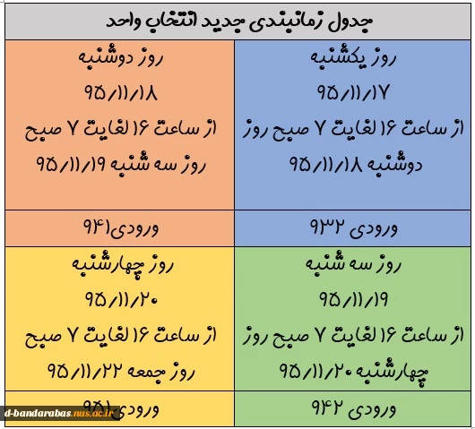 جدول زمانبندی  جدید انتخاب واحد