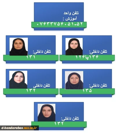 شماره تلفن های واحد آموزش